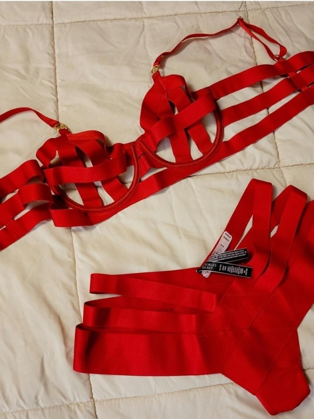 Victoria's Secret Red Strappy Lingerie Set 36B Medium